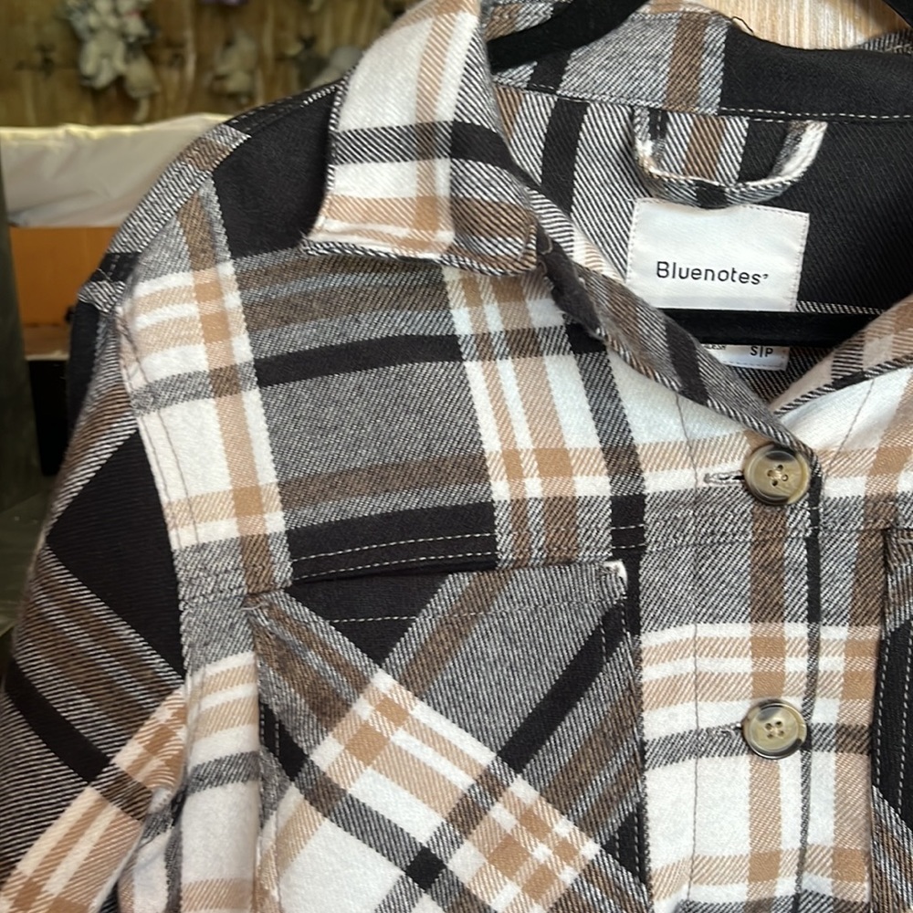 never worn blue notes cropped plaid jacket - Picture 2 of 5